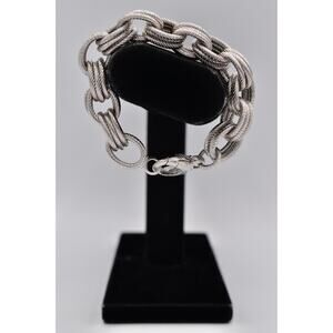 Milor Bronze Italy Vintage Silver Bracelet Linked Chunky Heavy Signed 1980s Bin7